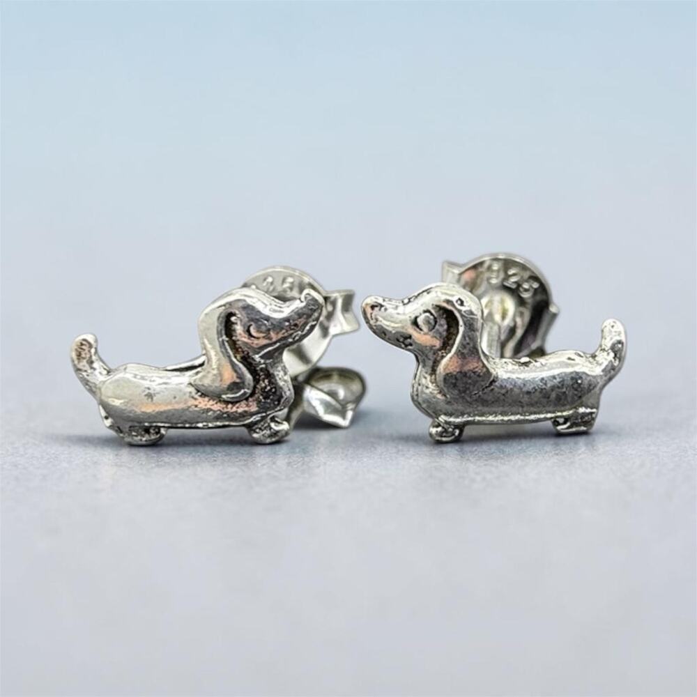Dachshund Doxie Dog Post Stud Earrings 925 Sterling Silver Friction Backs